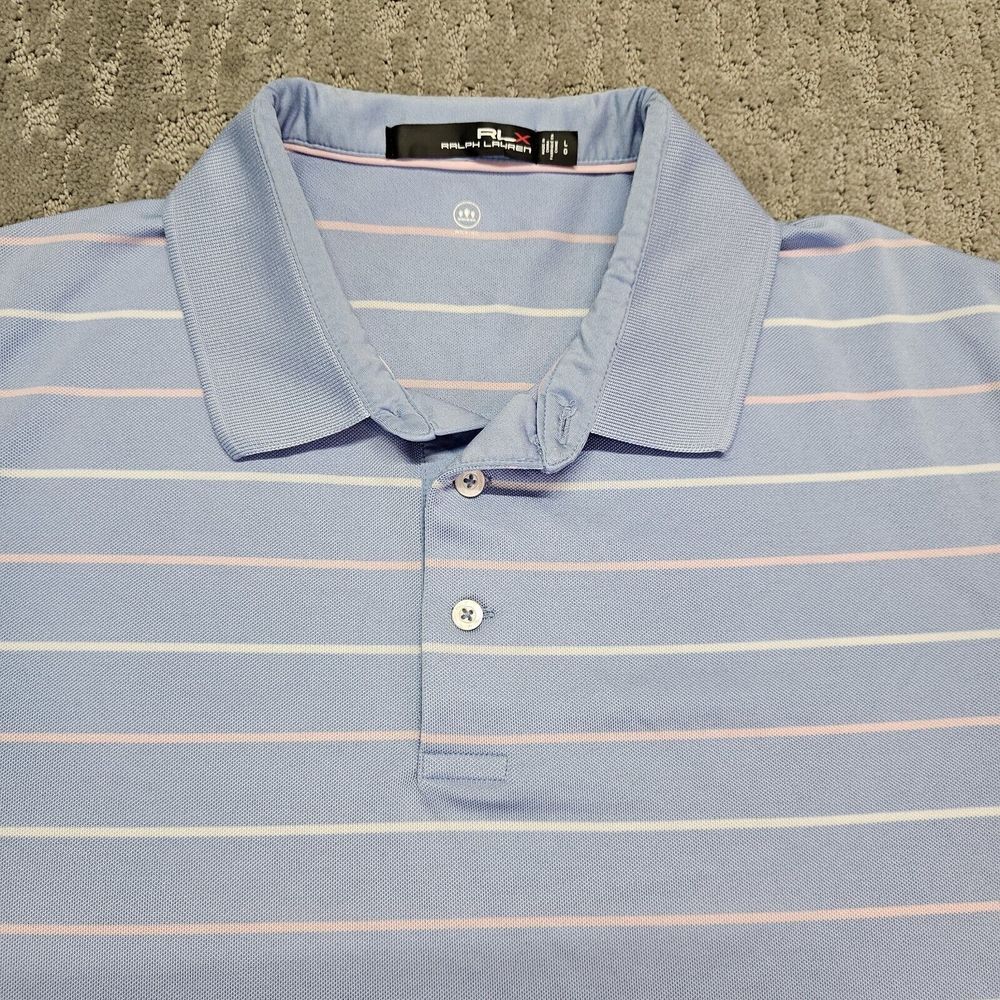 RLX Ralph Lauren Men's L  Golf‎ Polo Shirt Blue Stripes